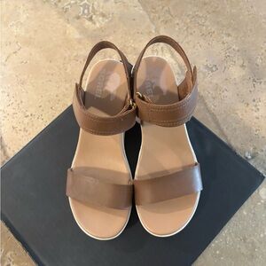 Sorel Women's Cameron Wedge Tan Leather Sandals